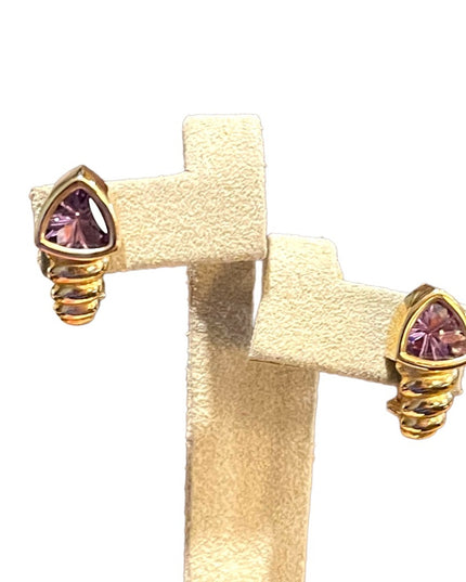 Lovely 14k Solid Gold Trillion Cut Amethyst pierced Earrings
