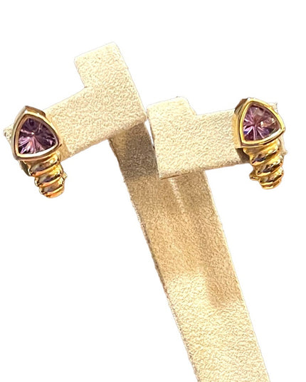 Lovely 14k Solid Gold Trillion Cut Amethyst pierced Earrings