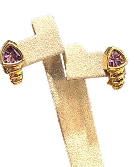 Lovely 14k Solid Gold Trillion Cut Amethyst pierced Earrings