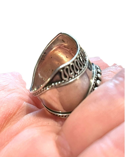 Vintage Sterling silver 925 Balinese Bali Cigar band ring etched handmade