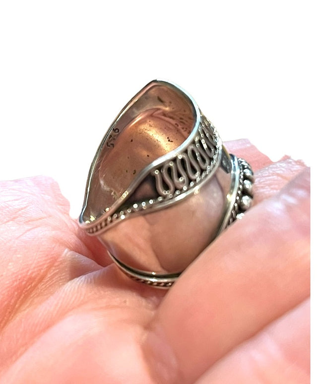 Vintage Sterling silver 925 Balinese Bali Cigar band ring etched handmade