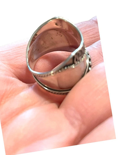 Vintage Sterling silver 925 Balinese Bali Cigar band ring etched handmade
