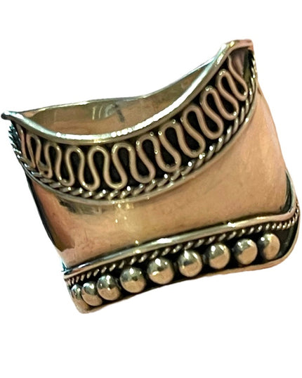 Vintage Sterling silver 925 Balinese Bali Cigar band ring etched handmade