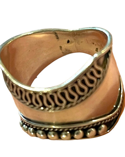 Vintage Sterling silver 925 Balinese Bali Cigar band ring etched handmade