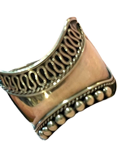 Vintage Sterling silver 925 Balinese Bali Cigar band ring etched handmade