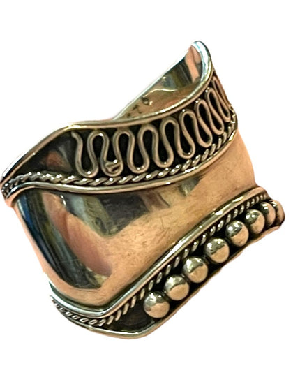 Vintage Sterling silver 925 Balinese Bali Cigar band ring etched handmade