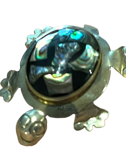 Vintage Abalone Alpaca Mexico Silver handmade turtle brooch