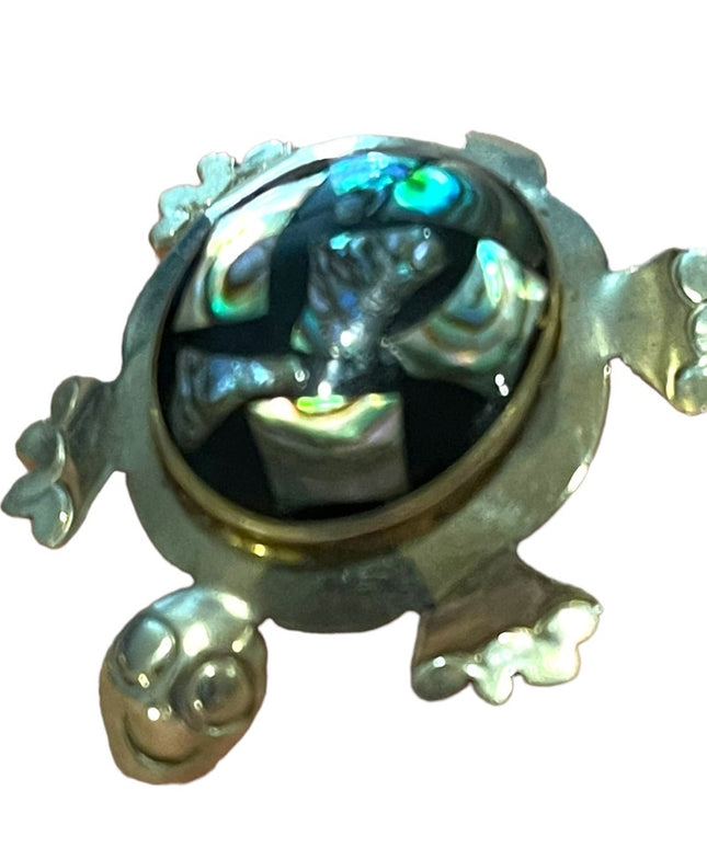 Vintage Abalone Alpaca Mexico Silver handmade turtle brooch