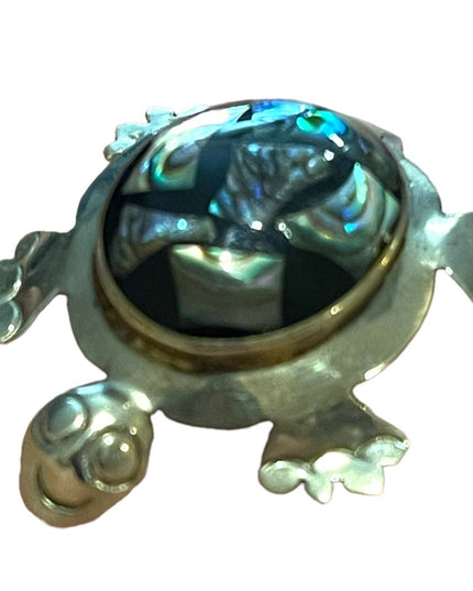 Vintage Abalone Alpaca Mexico Silver handmade turtle brooch