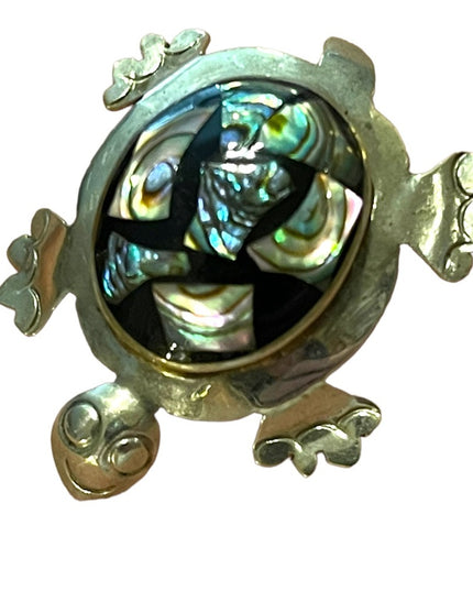 Vintage Abalone Alpaca Mexico Silver handmade turtle brooch