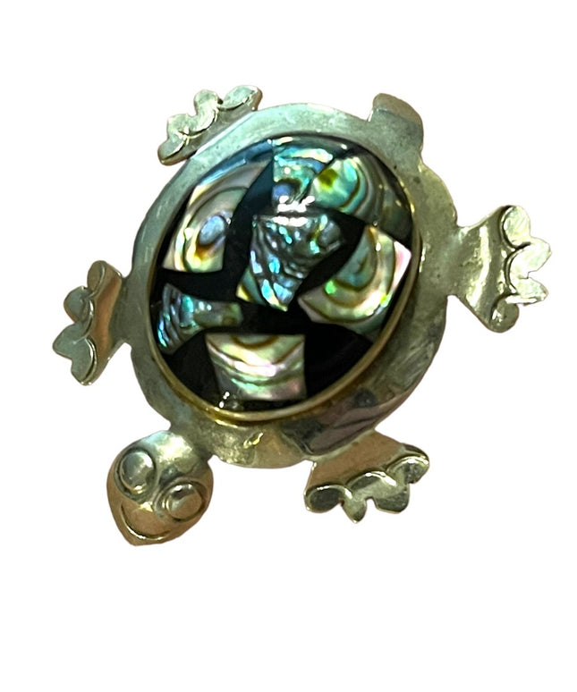 Vintage Abalone Alpaca Mexico Silver handmade turtle brooch