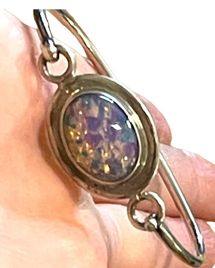 Vintage Sterling silver 925 Mexico Fire Opal Handmade bangle bracelet
