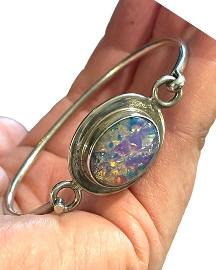 Vintage Sterling silver 925 Mexico Fire Opal Handmade bangle bracelet