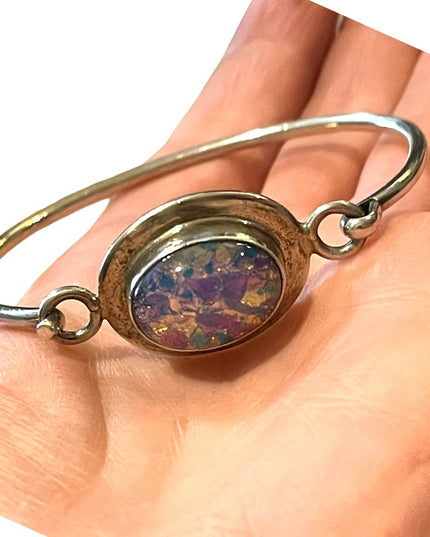 Vintage Sterling silver 925 Mexico Fire Opal Handmade bangle bracelet