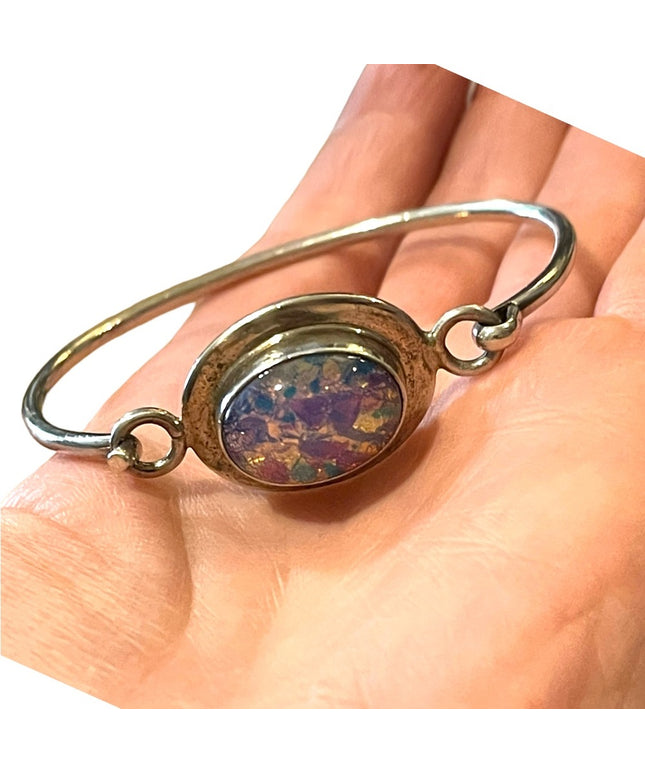 Vintage Sterling silver 925 Mexico Fire Opal Handmade bangle bracelet