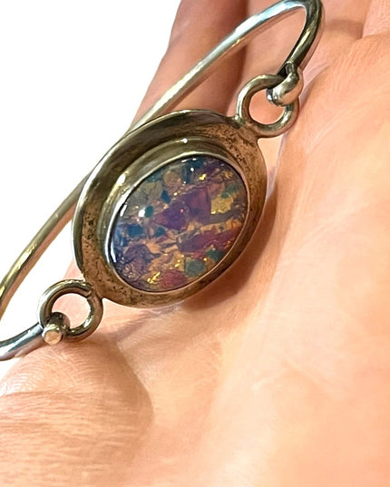 Vintage Sterling silver 925 Mexico Fire Opal Handmade bangle bracelet