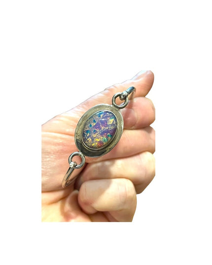 Vintage Sterling silver 925 Mexico Fire Opal Handmade bangle bracelet