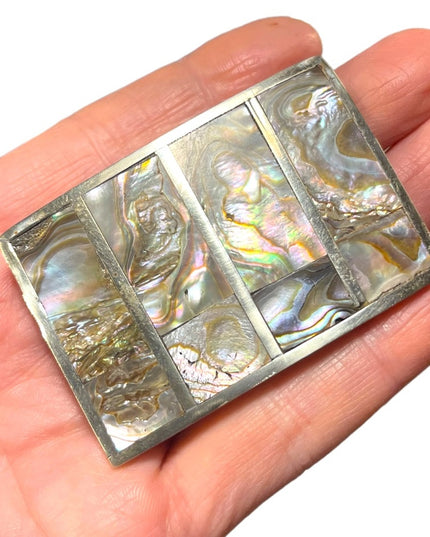 Vintage 1960s Mexico Abalone shell Alpaca silver belt buckle