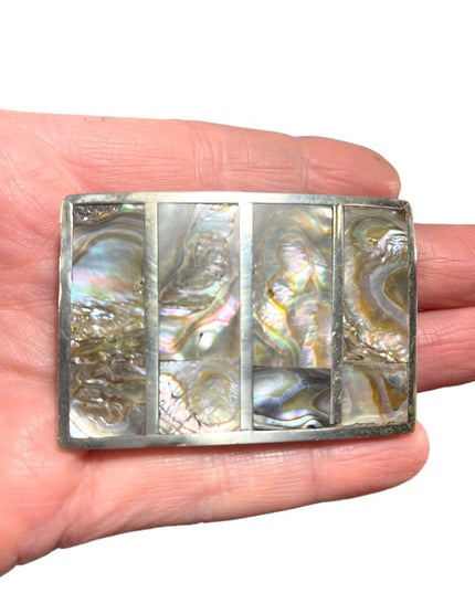 Vintage 1960s Mexico Abalone shell Alpaca silver belt buckle