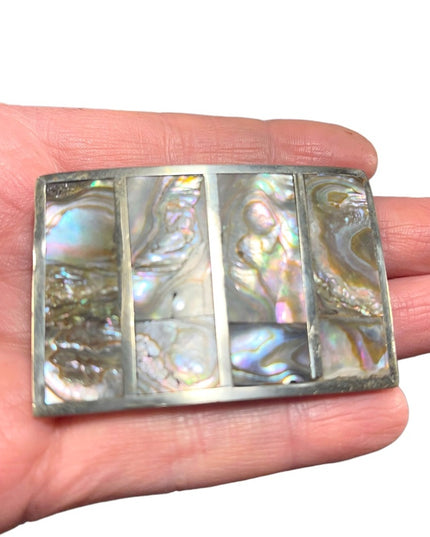 Vintage 1960s Mexico Abalone shell Alpaca silver belt buckle