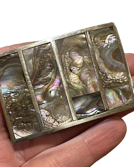 Vintage 1960s Mexico Abalone shell Alpaca silver belt buckle