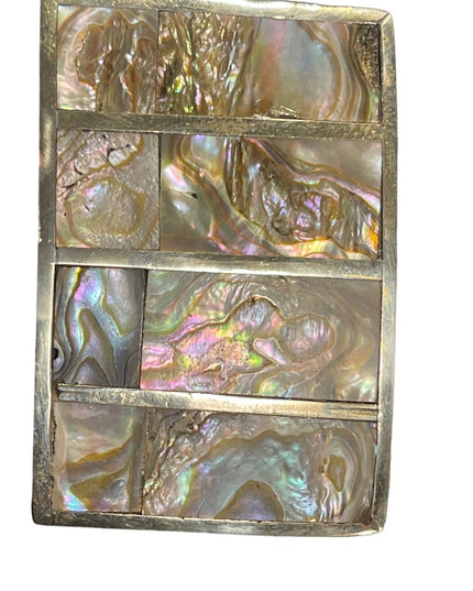 Vintage 1960s Mexico Abalone shell Alpaca silver belt buckle