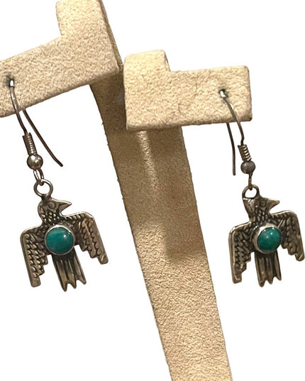 Vintage Fred Harvey Era Handmade Navajo Thunderbird Earrings Turquoise silver