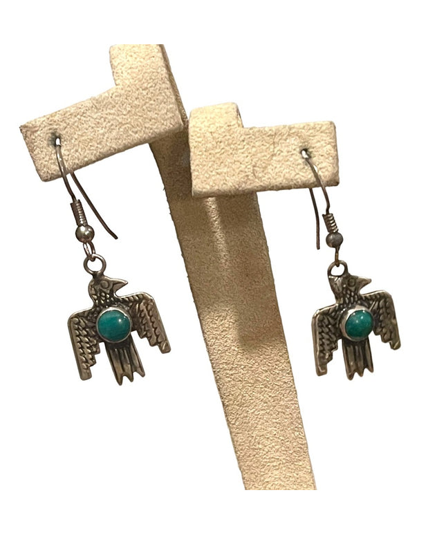 Vintage Fred Harvey Era Handmade Navajo Thunderbird Earrings Turquoise silver