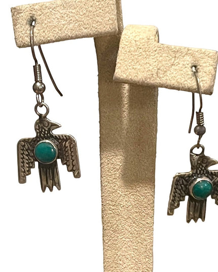 Vintage Fred Harvey Era Handmade Navajo Thunderbird Earrings Turquoise silver