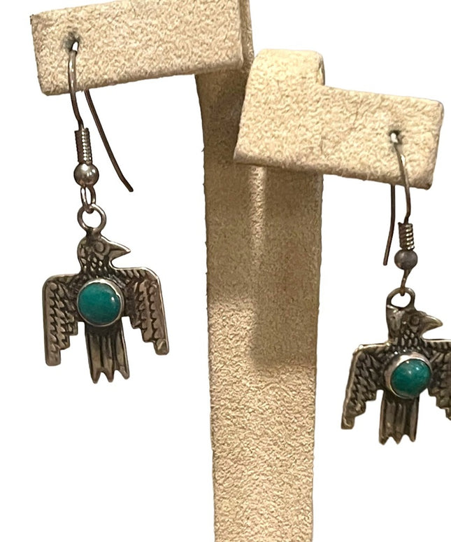 Vintage Fred Harvey Era Handmade Navajo Thunderbird Earrings Turquoise silver