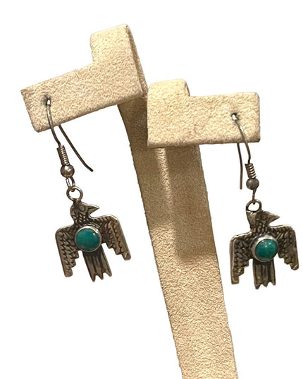 Vintage Fred Harvey Era Handmade Navajo Thunderbird Earrings Turquoise silver