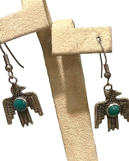Vintage Fred Harvey Era Handmade Navajo Thunderbird Earrings Turquoise silver