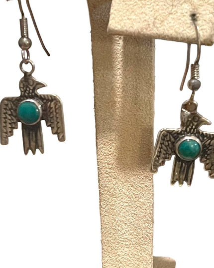 Vintage Fred Harvey Era Handmade Navajo Thunderbird Earrings Turquoise silver
