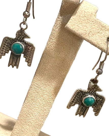 Vintage Fred Harvey Era Handmade Navajo Thunderbird Earrings Turquoise silver