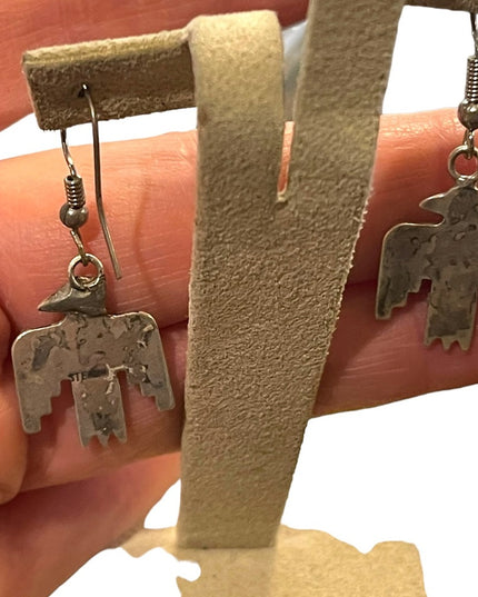 Vintage Fred Harvey Era Handmade Navajo Thunderbird Earrings Turquoise silver
