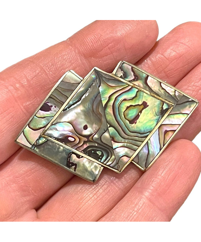 Vintage 1980s Mexico Alpaca silver Abalone Shell brooch arrow