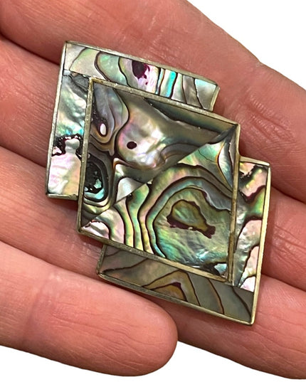 Vintage 1980s Mexico Alpaca silver Abalone Shell brooch arrow