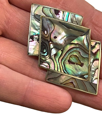Vintage 1980s Mexico Alpaca silver Abalone Shell brooch arrow