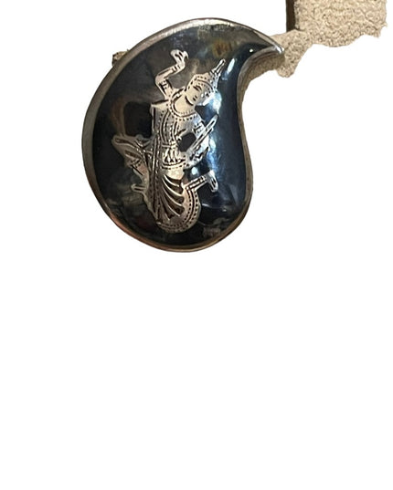 Vintage Siam Sterling 925 Niello Thai black enameled earrings clip on