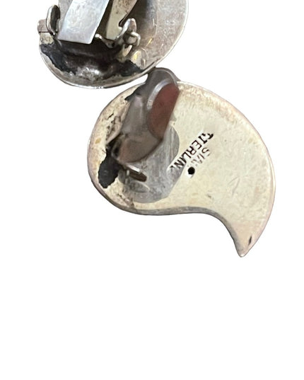 Vintage Siam Sterling 925 Niello Thai black enameled earrings clip on