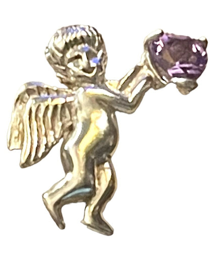 Sterling silver 925 Angel Holding Amethyst heart brooch (Small)