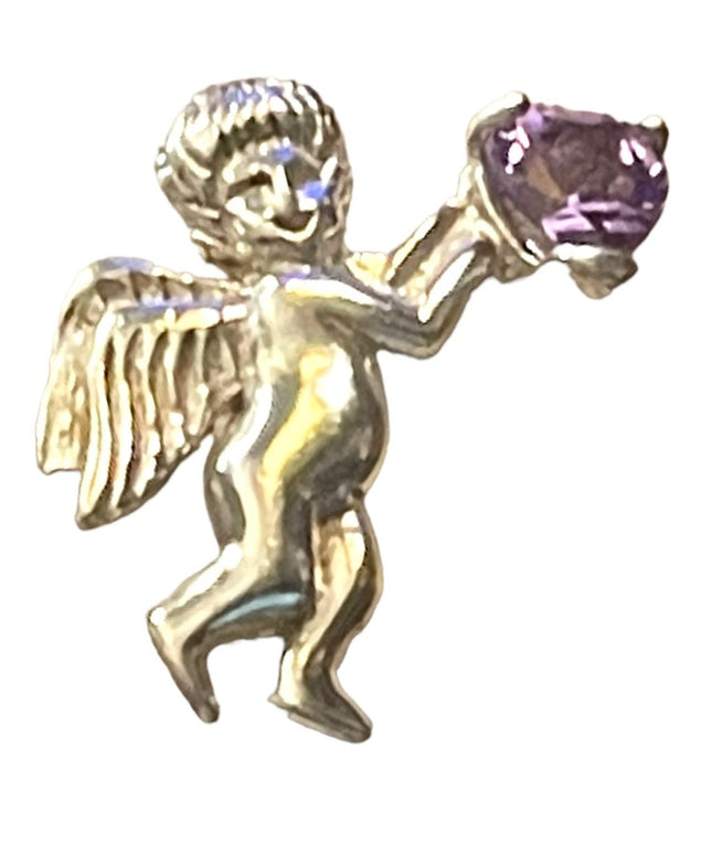 Sterling silver 925 Angel Holding Amethyst heart brooch (Small)