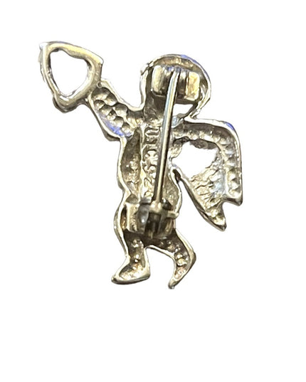 Sterling silver 925 Angel Holding Amethyst heart brooch (Small)