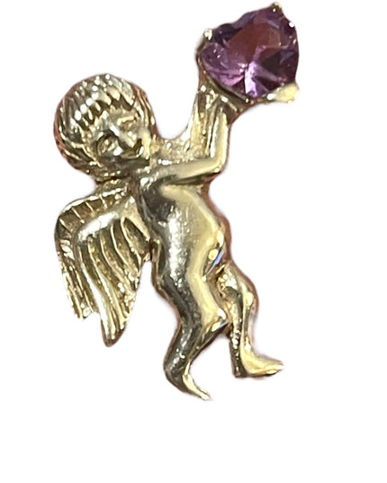 Sterling silver 925 Angel Holding Amethyst heart brooch (Small)