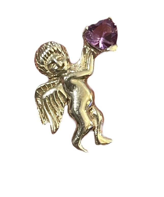 Sterling silver 925 Angel Holding Amethyst heart brooch (Small)