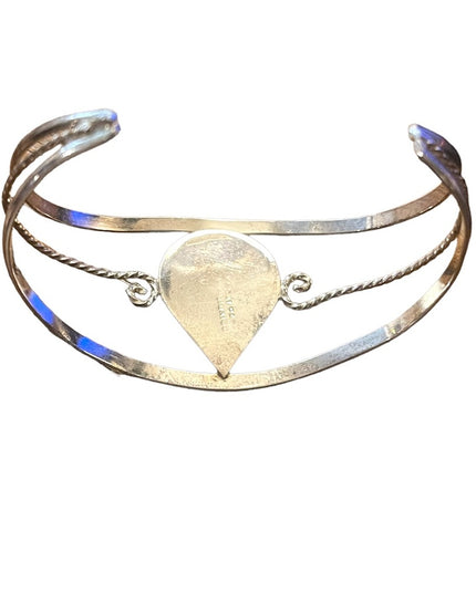 Vintage 1990s Mother of pearl Mexico Alpaca silver flower cuff bangle bracelet