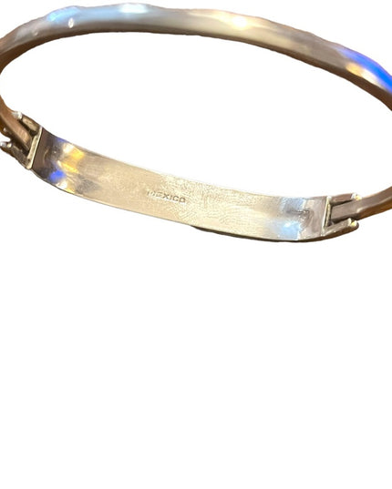 Modern Abalone Mexico blue enamel latched bangle bracelet handmade silver alpaca