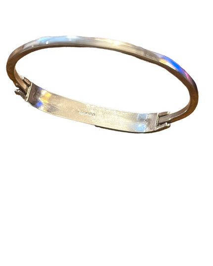 Modern Abalone Mexico blue enamel latched bangle bracelet handmade silver alpaca