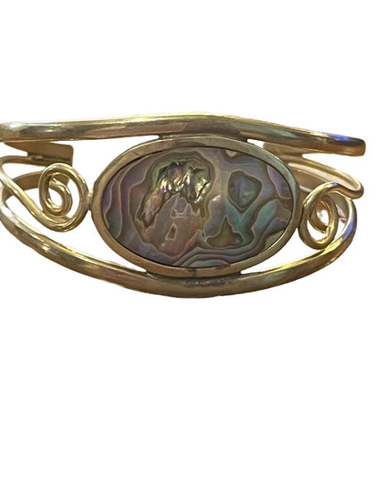 Vintage 1980s Mexico Alpaca Cuff bracelet Abalone wire work handmade