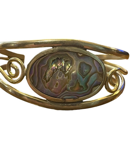 Vintage 1980s Mexico Alpaca Cuff bracelet Abalone wire work handmade